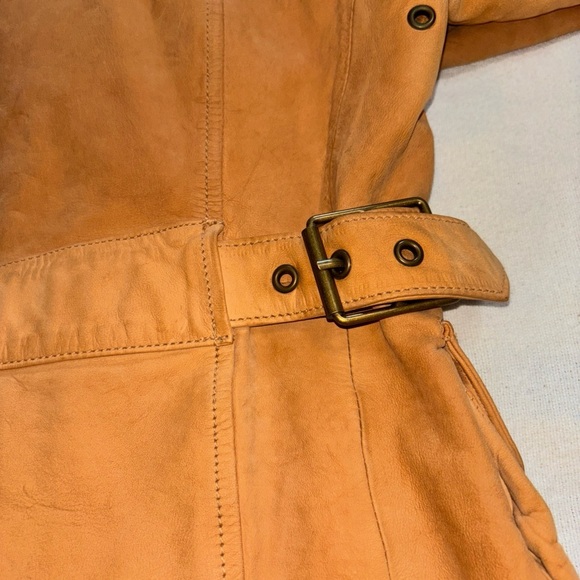 Banana Republic soft Leather Aviator Bomber Jacket Tan Juniors SzXS Y2K - Picture 12 of 16